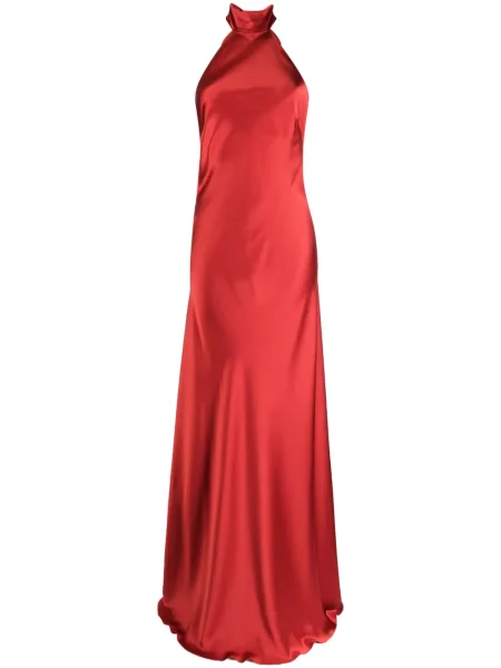 Jedwabna sukienka Michelle Mason z dekoltem halter czerwona