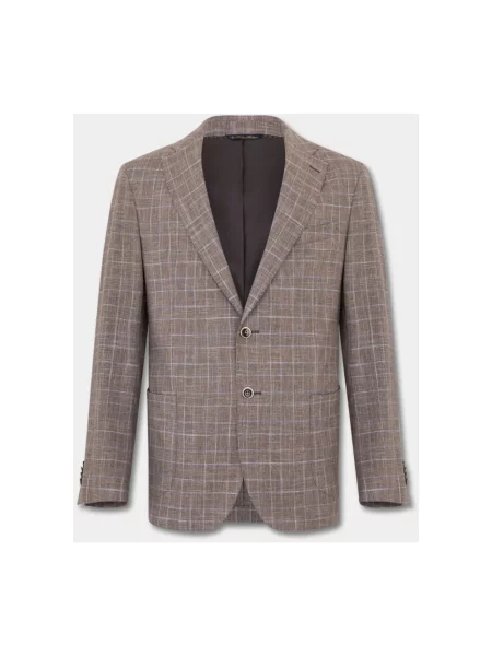 Lniany garnitur Brooks Brothers w kratę beżowy
