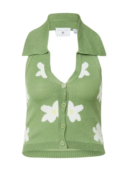 Daisy Street Top brodat verde galben deschis alb