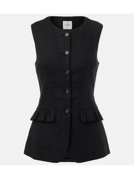 Lniany top Posse z falbankami czarny
