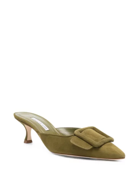 Papuci tip mules Manolo Blahnik cu cataramă verde