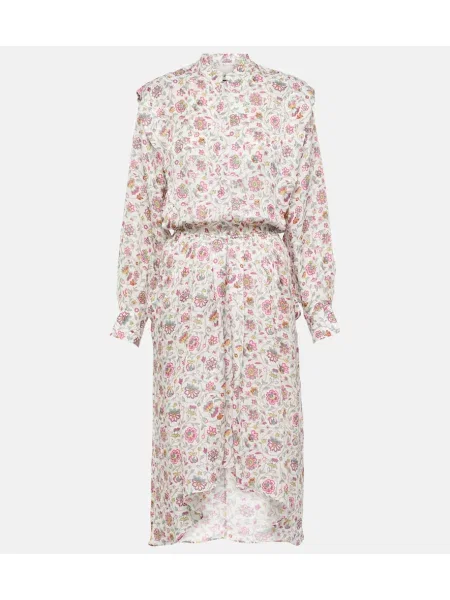 Rochie midi Isabel Marant cu model floral până la genunchi de costum bej