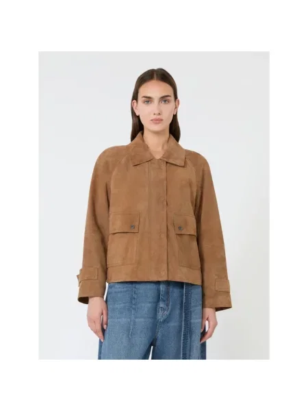 Kurtka skórzana Weekend Max Mara brązowa