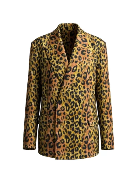 Sacou R13 cu imagine cu model leopard cu două rânduri de nasturi maro