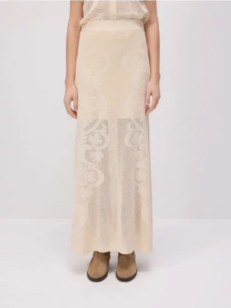 Reserved Ażurowa spódnica maxi złamana biel