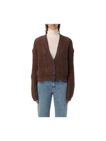 Krótki kardigan Liu Jo z dekoltem w serek brązowy