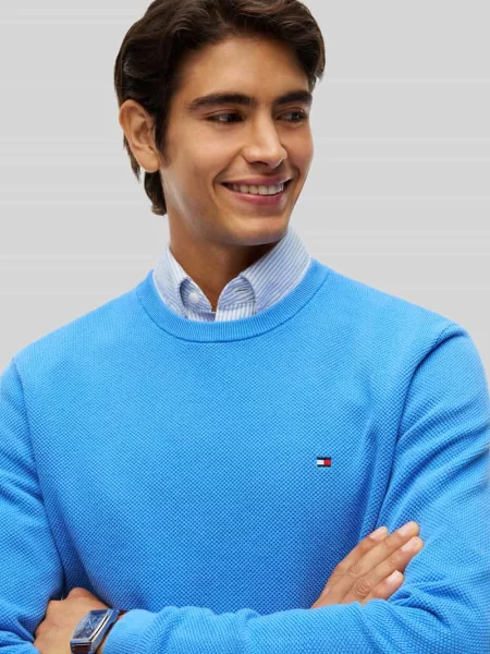 Sweter z czystej bawełny o kroju regular fit Tommy Hilfiger niebieski