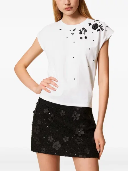 Tricou Twinset cu broderie cu model floral alb