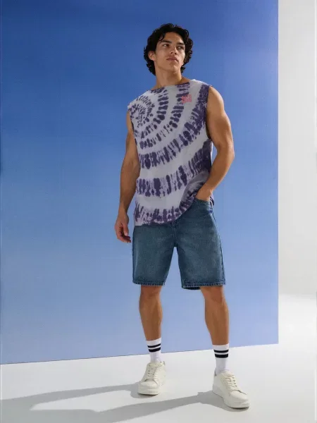 Галстук Sinsay без рукавов с принтом с эффектом тай-дай голубой