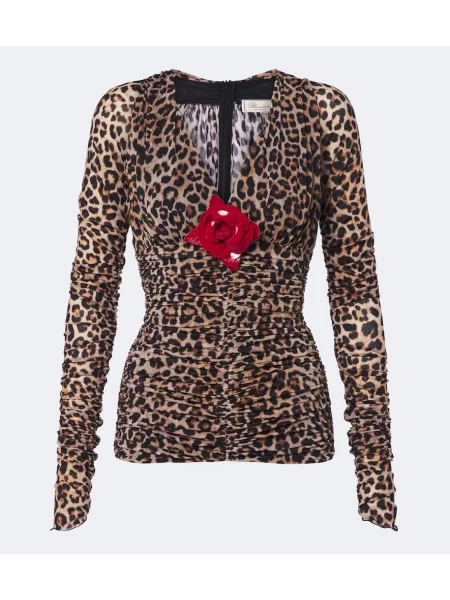Top Blumarine cu model floral cu imagine din jerseu maro