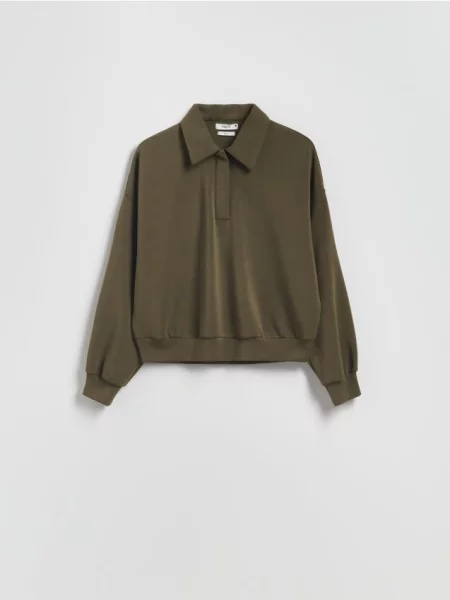 Reserved Bluza polo z modalem oliwkowy