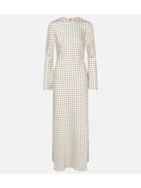 Rochie maxi Rotate din satin cu buline de costum alb