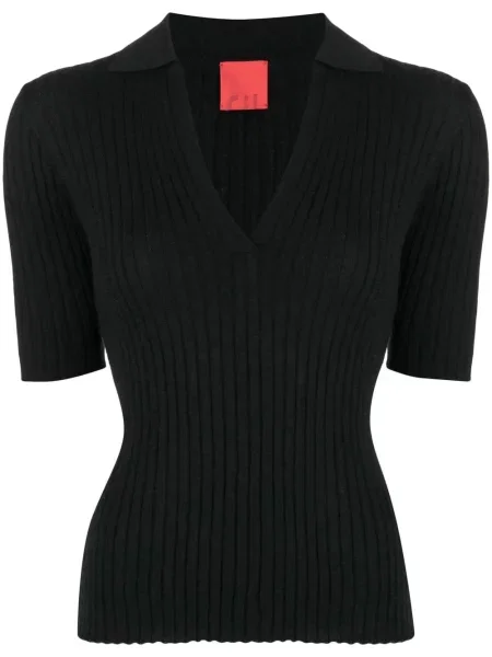 Tricou polo Cashmere In Love din cașmir cu decolteu în V negru