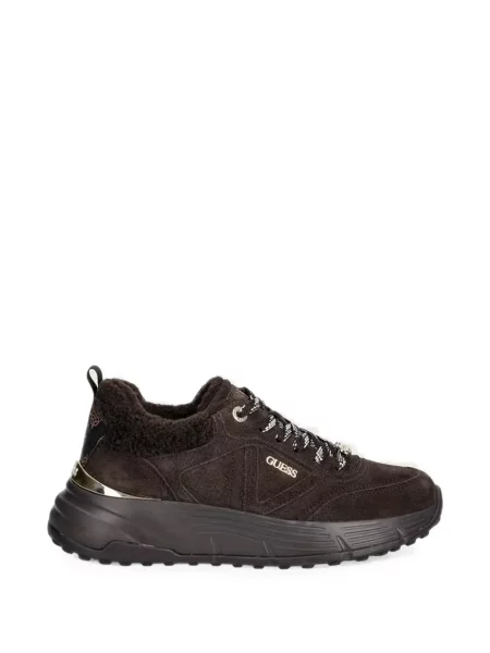 Sneakerși Guess din piele de oaie maro