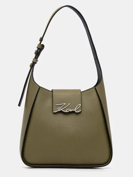 Кожена чанта Karl Lagerfeld K/SIGNATURE зелено