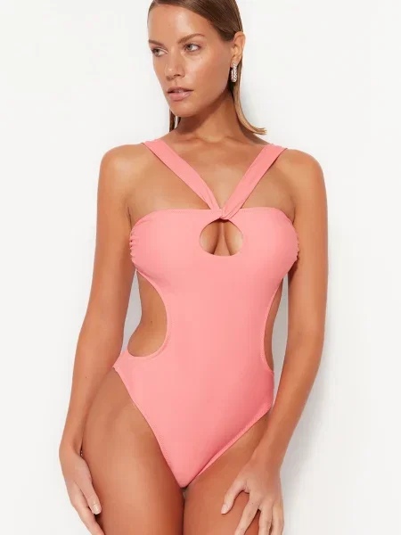 Strój kąpielowy Trendyol bez ramiączek różowy