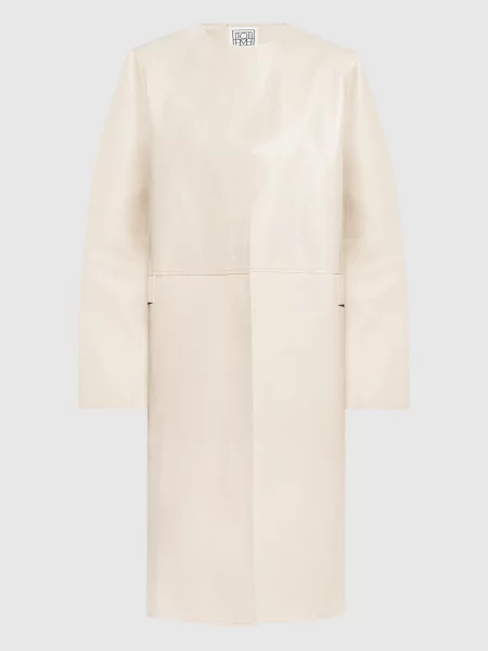 Кожаное пальто Toteme бежевое