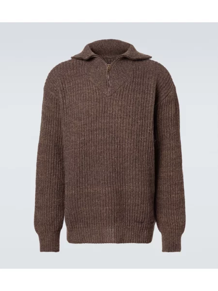 Pulover Maison Margiela de lână de jumătate de fermoar maro