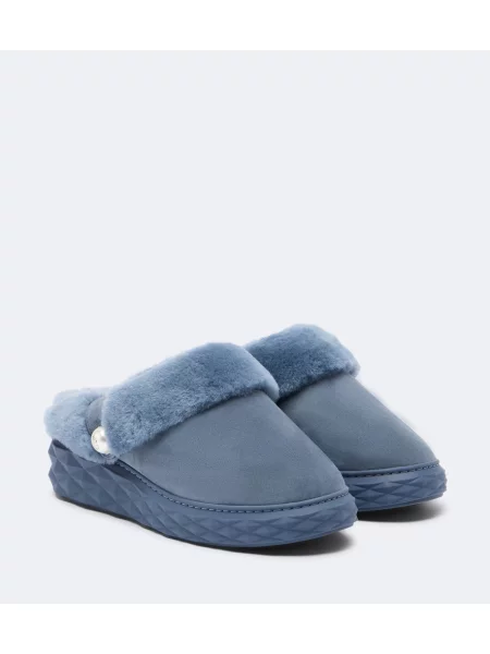 Papuci tip mules Jimmy Choo din piele de căprioară cu platformă albastru