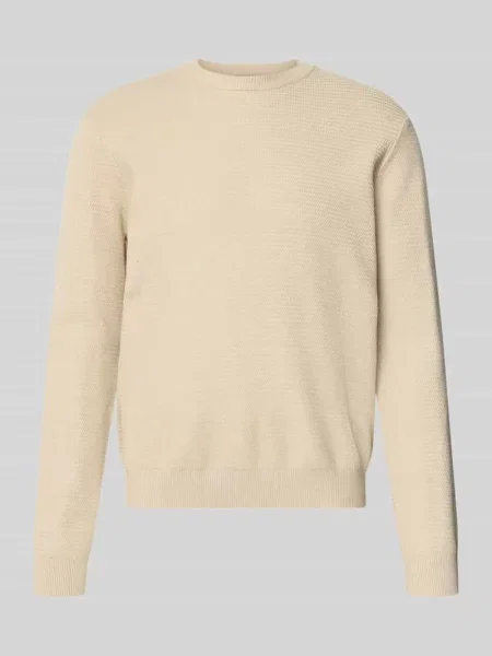 Sweter z dzianiny z mieszanki z fakturą żakardową i okrągłym dekoltem Only & Sons beżowy