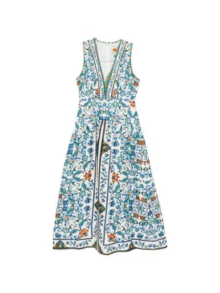 Rochie midi Farm Rio cu model floral cu imagine cu decolteu în V alb