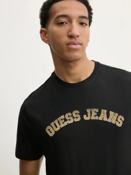 Тениска Guess Jeans с принт черно