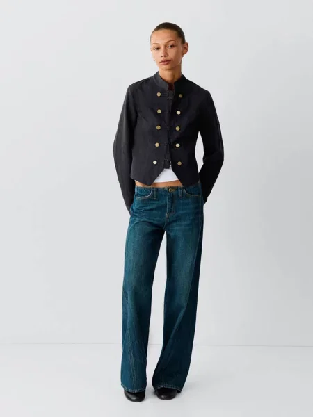 Zapinana kurtka black denim Teen XS MANGO TEEN czarna