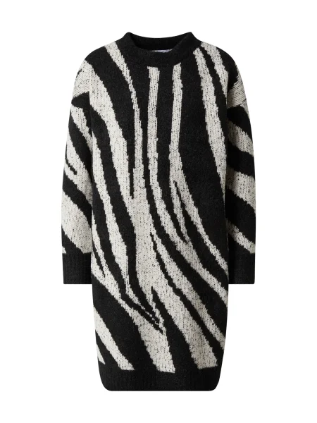 Warehouse Pletena obleka črna / pegasto bela