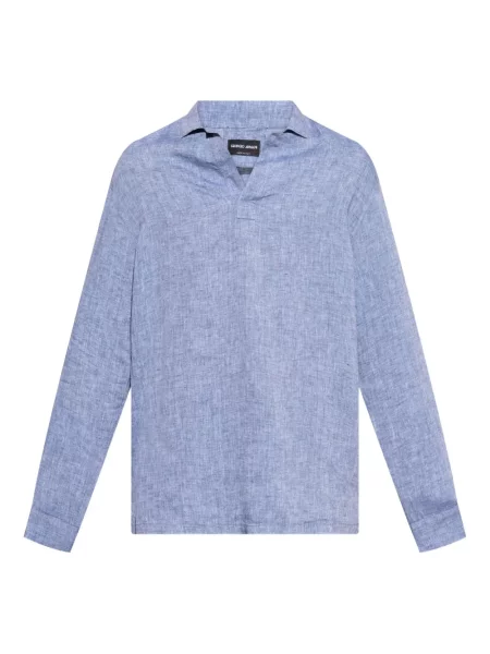 Lanena košulja Giorgio Armani plava