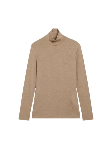 Lniany sweter z golfem Max Mara beżowy