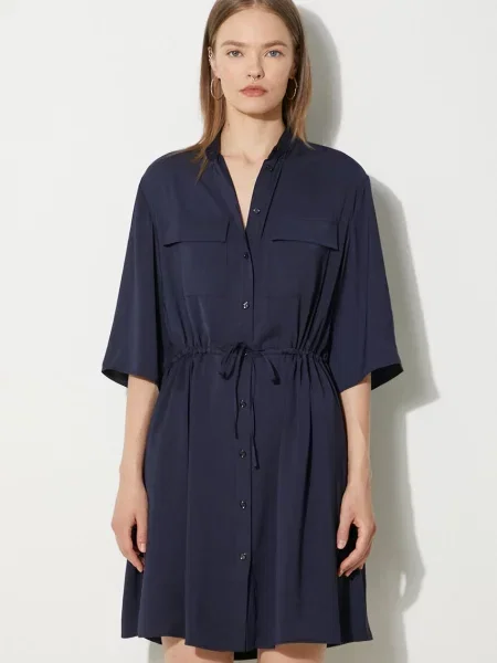 Maison Kitsuné rochie Double Pocket marin mini evazati albastru