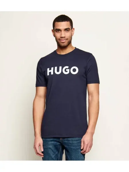 HUGO Tricou albastru închis alb