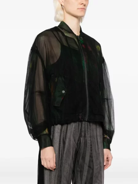 Geacă bomber Quetsche cu model floral cu imagine din tul negru