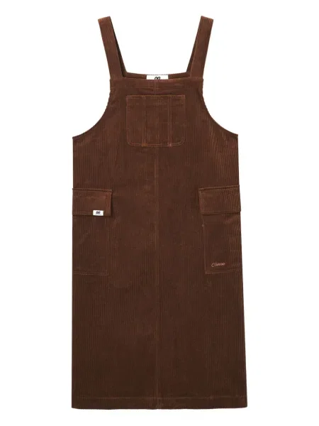 Rochie midi Chocoolate cu broderie de catifea cord până la genunchi maro