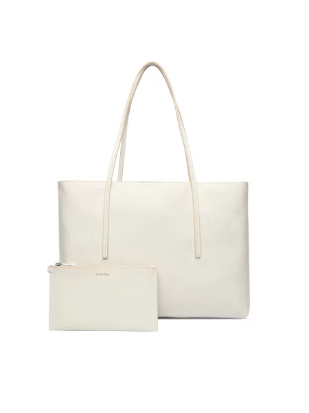 Rankinė Calvin Klein Emblem Aop Tote W/ Pouch Écru balta