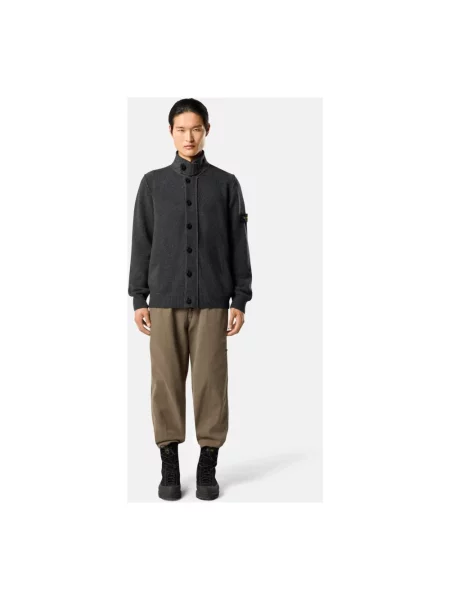 Sweter Stone Island wełniany z kamieniami szary