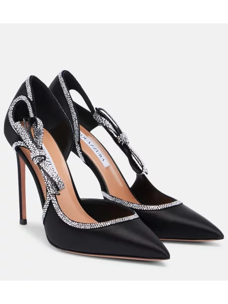 Pantofi cu toc Aquazzura din satin de cristal negru