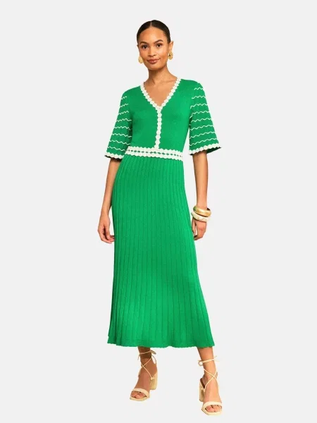 Love & roses Rochie tricotat verde alb