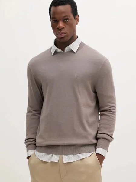 Armani Exchange pulover din amestec de mătase maro