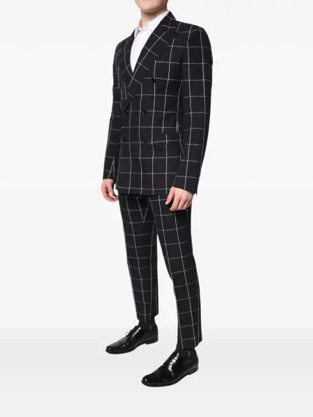 Costum Dolce & Gabbana în carouri cu două rânduri de nasturi negru