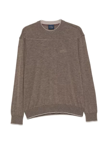Lung pulover Paul & Shark cu decolteu rotund maro