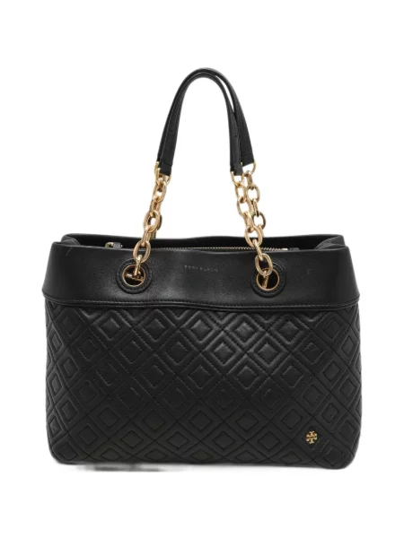 Matlasat geantă shopper Tory Burch din piele negru