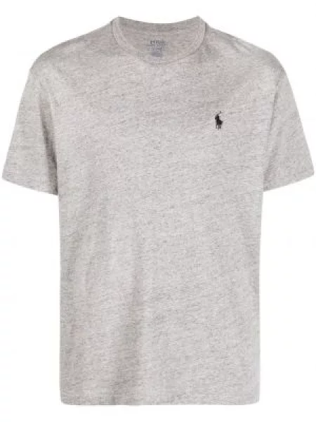 Μακρύς λινή μπλούζα Polo Ralph Lauren με κέντημα καφέ