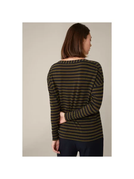Sweter Windsor wełniany z długim rękawem z dekoltem w łódkę zielony