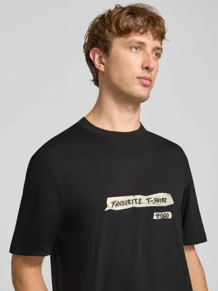 T-shirt o kroju regular fit z czystej bawełny model Naxter' Hugo Blue czarna