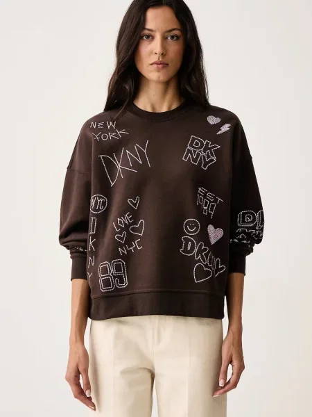 DKNY melegítőfelső női pamuttal barna