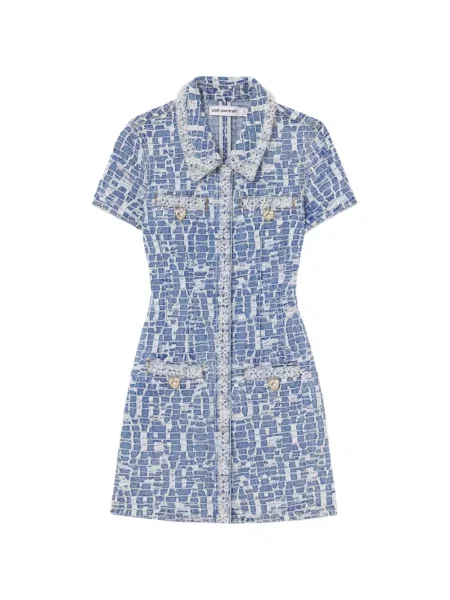 Rochie din denim Self-portrait albastru