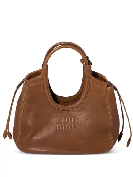 Geantă shopper Miu Miu din piele maro