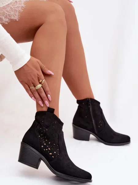 Cizme S. Barski cu perforații cowboy negru