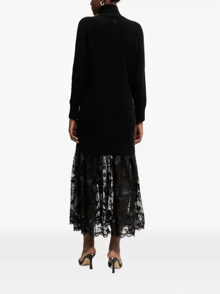 Rochie midi Ermanno Firenze cu paiete din dantelă negru